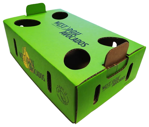 The green West Pak split carton with hand holes