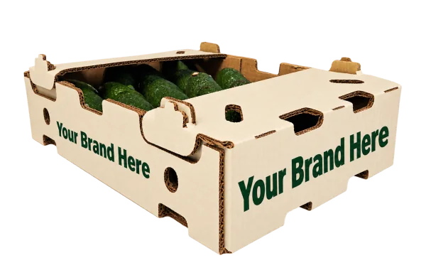 Private-label avocado lug concept with Your Brand Here artwork